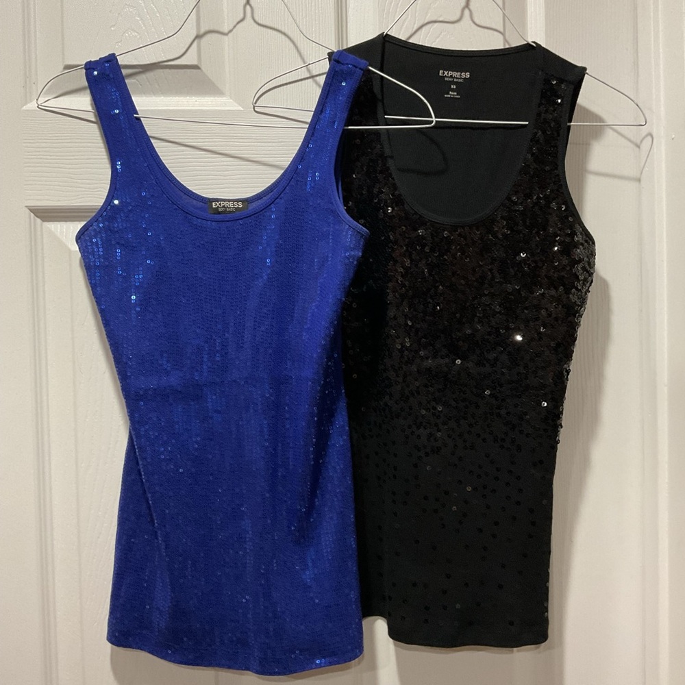 2 Gorgeous Express Sexy Basic stretch dressy tanks with sequins XS